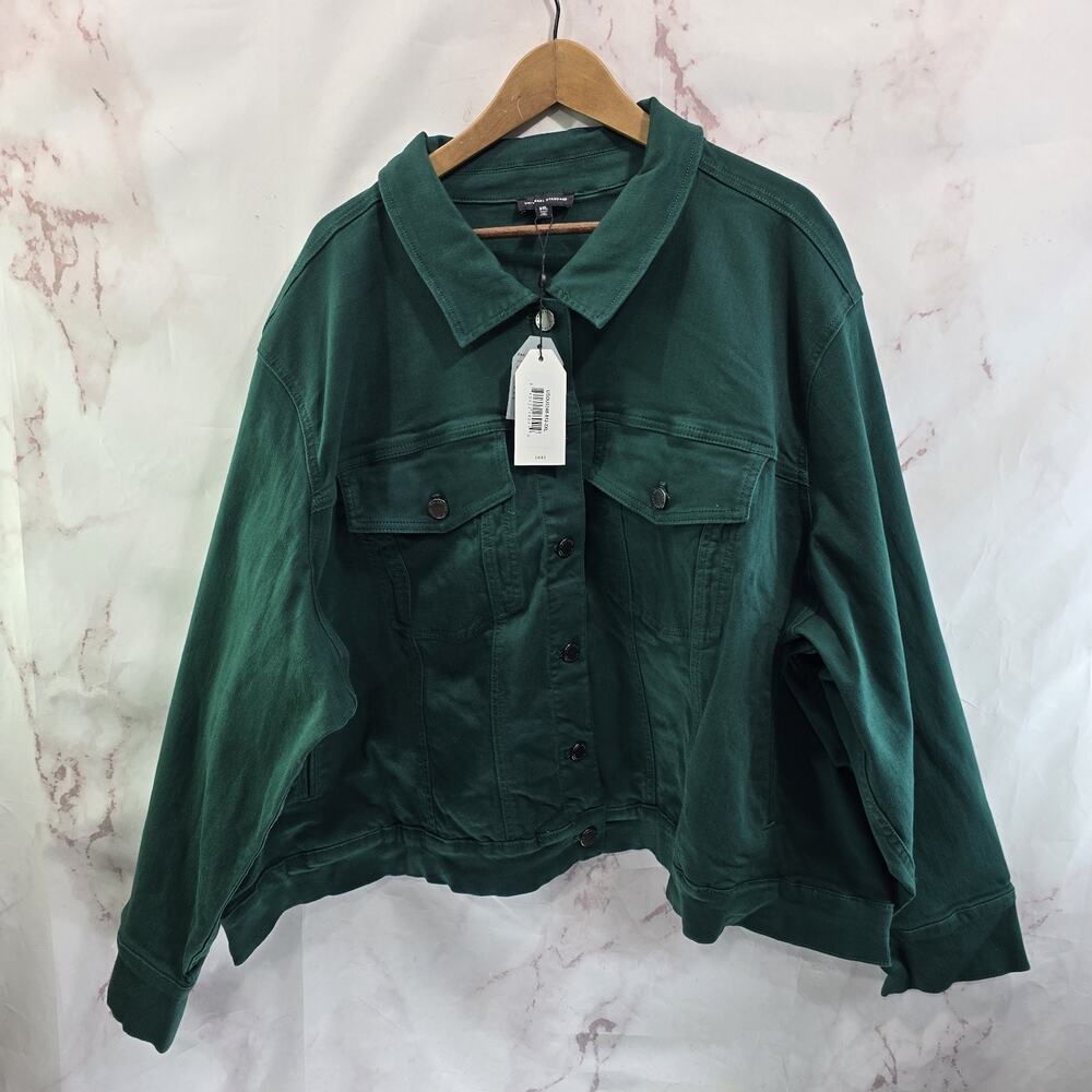 Universal Standard Jacket Womens 3XL 8X Denim Green Trucker Boxy Crop Kelsey